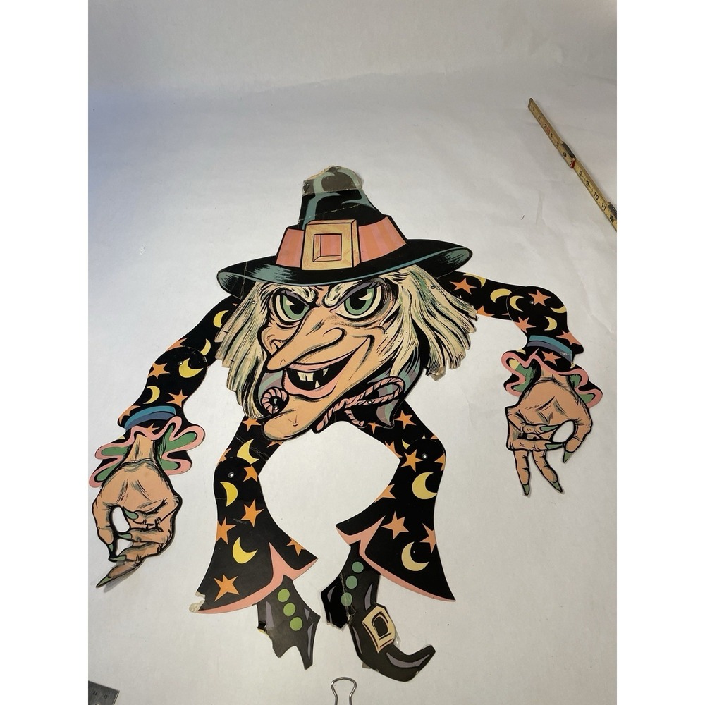 Vintage 70s BEISTLE 30" Halloween Witch Jointed Hinged Diecut SEE DESCRIPTION